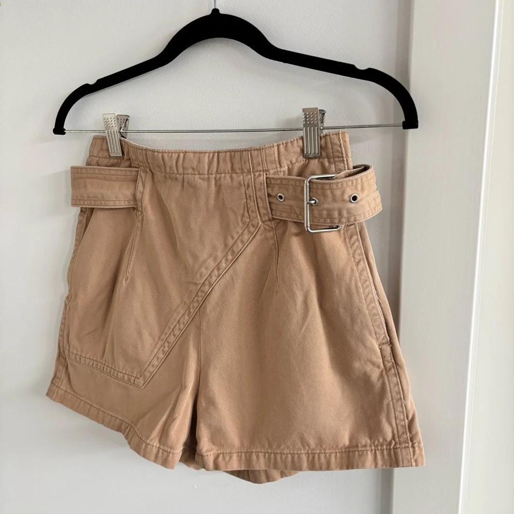 Urban Outfitters Womens Khaki High Waisted Belted Shorts Crisscross Skort Look 0